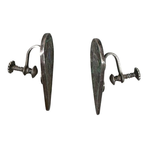 Vintage Screw Back Teardrop Earrings Turquoise Inlay Design Southwestern Western - Picture 4 of 5